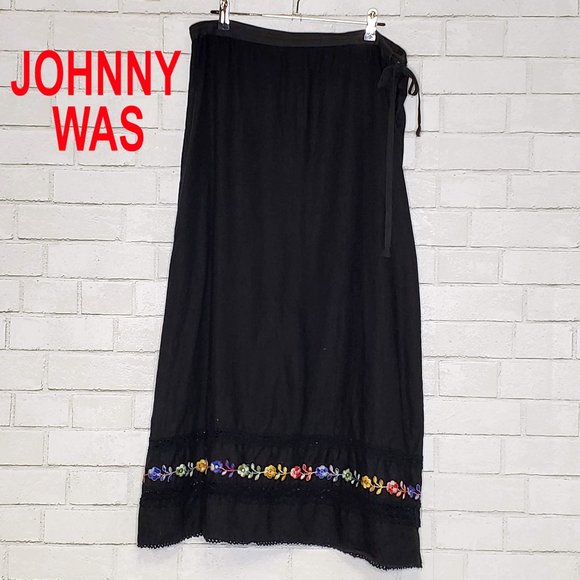 Johnny Was Dresses & Skirts - Johnny Was Black Linen Floral Tie Waist Maxi Skirt